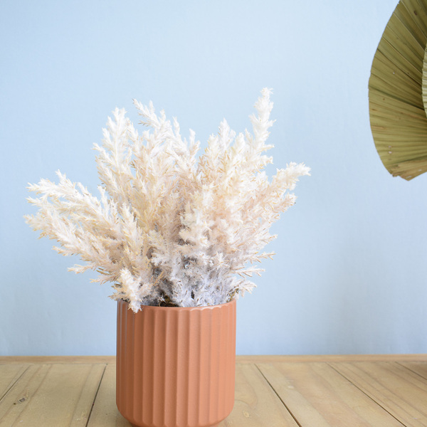 Arranjo De Flores Creme No Vaso Canelado Terracota | Formosin